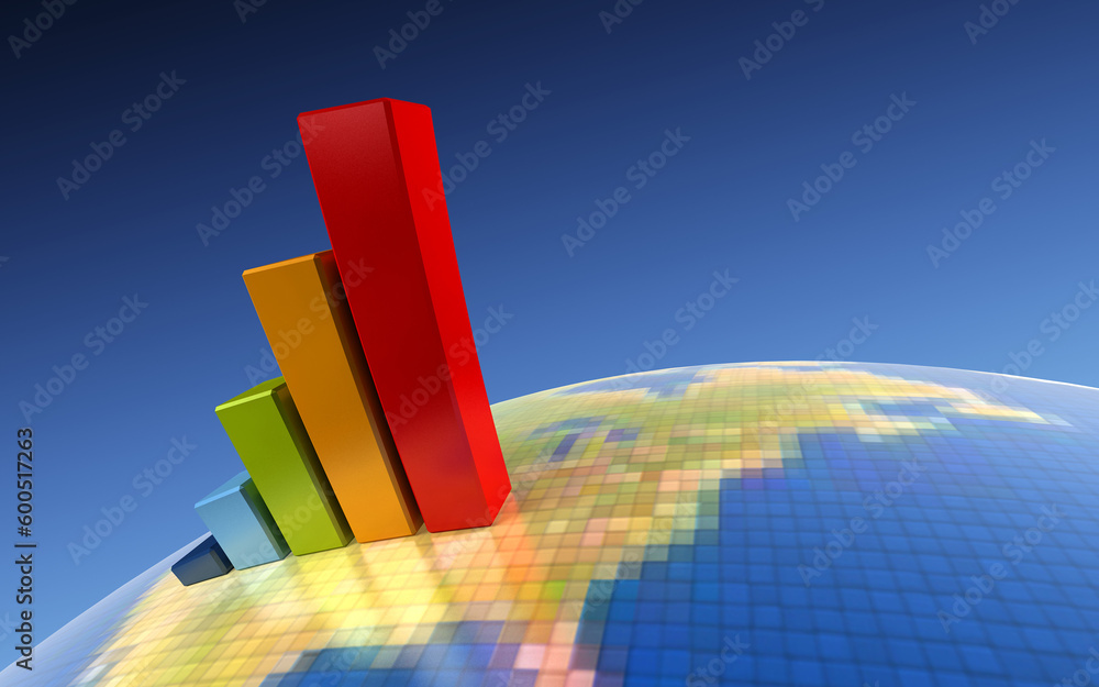 Aufkleber 3d rendering of the growth chart on symbolic earth image