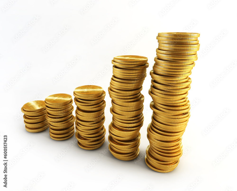 Poster 3d rendering of the chart from golden coins