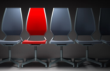 colour group office chairs 3D rendering on white background