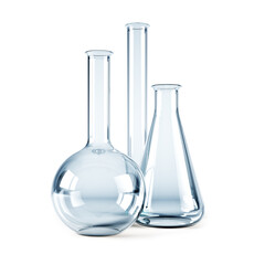 isolated 3d rendering of the empty chemical flasks