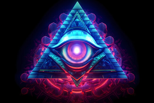 Eye of Illuminati - The All-Seeing Eye in Golden Masonic Symbol created by AI
