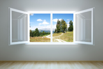Fototapeta na wymiar 3d rendering the empty room with open window
