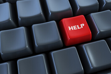 keyboard with "help" button 3d rendering