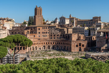 Fototapeta na wymiar View of Trajan's Market (Mercati di Traiano), a large complex of ruins at the Roman Forum, Rome, Italy
