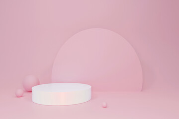 White cylinder round podium on the pink background, minimalism product display scene for advertisement, modern cosmetic mock up, empty space template, promotions discount sale. 3d render
