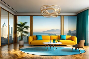 creative modern living room created with Generative AI technology	
