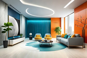 colorful living room that looks like a futuristic living room created with Generative AI technology	