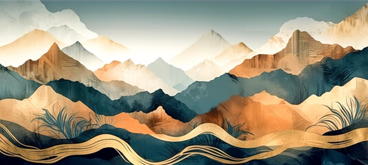 Abstract creative background with mountains, generative AI.