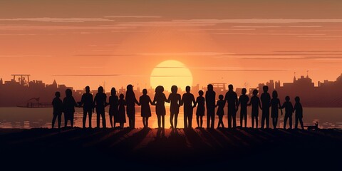  Silhouettes United Against the Sunset, Leadership, Unity, and Inspiration, AI Generative