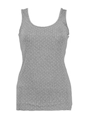 Women's gray tank top with white anchors. Isolated image on a white background. Photo on a mannequin.