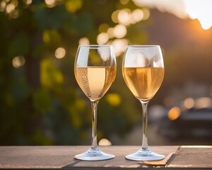 A close-up shot of two wine glasses