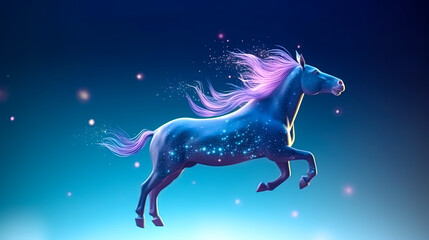 Obraz na płótnie Canvas Jumping unicorn with purple mane, generative AI.