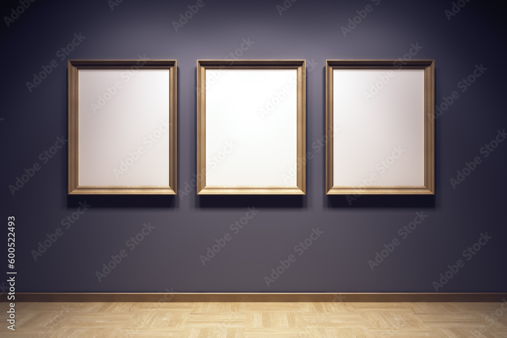 Poster blank frames in the gallery, 3d rendering
