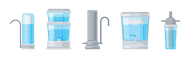 Filter Household Equipment for Drinking Purified Water Vector Set