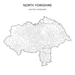 Administrative Map of North Yorkshire with County, Unitary Authorities and Civil Parishes as of 2023 - United Kingdom, England - Vector Map