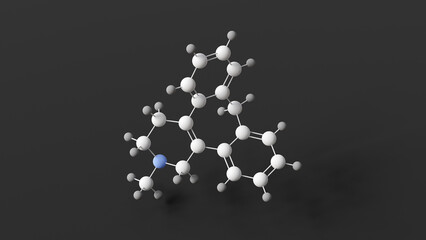 setiptiline molecule, molecular structure, teciptiline, ball and stick 3d model, structural chemical formula with colored atoms