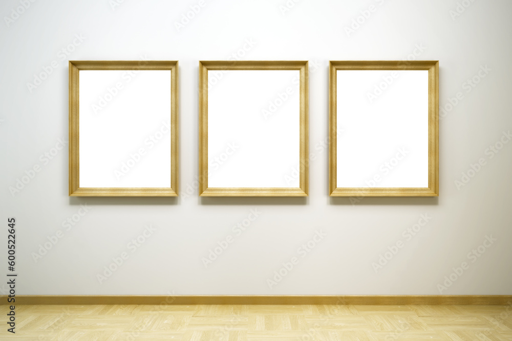 Poster blank frames in the gallery, 3d rendering