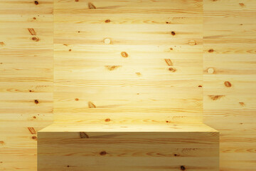 empty wood shelf on wall, 3d render