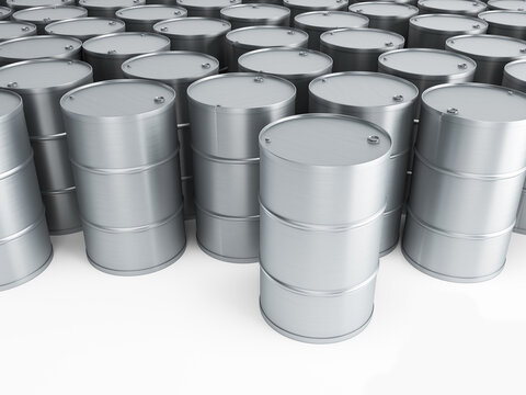 silver oil barrels 3d render