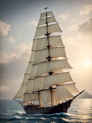 Fototapeta na wymiar Old sailing frigate stands in the sea.Digital creative designer art drawing.AI illustration
