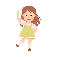 Smiling Girl Character Pointing at Something with Her Finger Vector Illustration