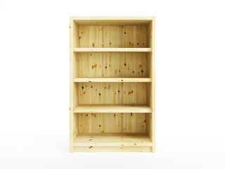 empty pine shelf, isolated 3d render