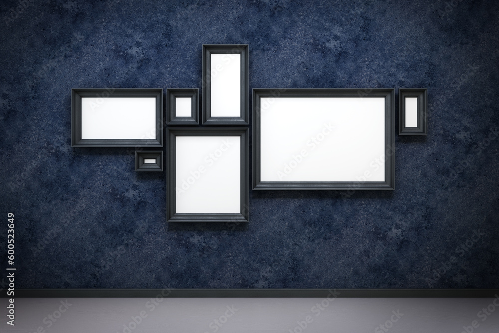 Poster blank frames in the gallery, 3d rendering