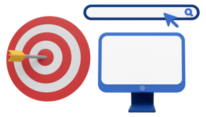 3D Computer with Target and Search Bar.
