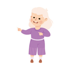 Smiling Girl Character Pointing at Something with Her Finger Vector Illustration