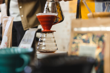 Coffee pot with filter brewing.