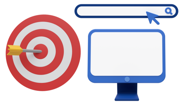 3D Computer with Target and Search Bar. - Powered by Adobe