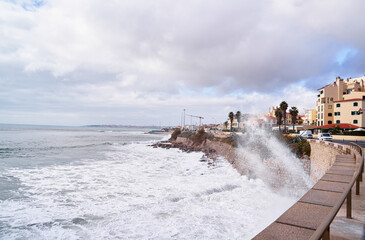 Ocean view promenade in Portugal town.