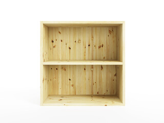 empty pine shelf, isolated 3d render
