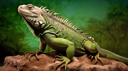 Green iguana, also known as the American iguana. Generative Ai
