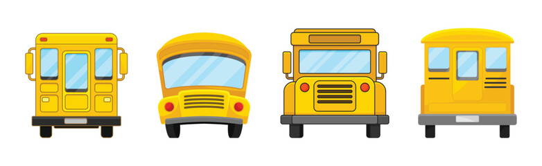 Yellow School Bus Used for Transporting Students Vector Set