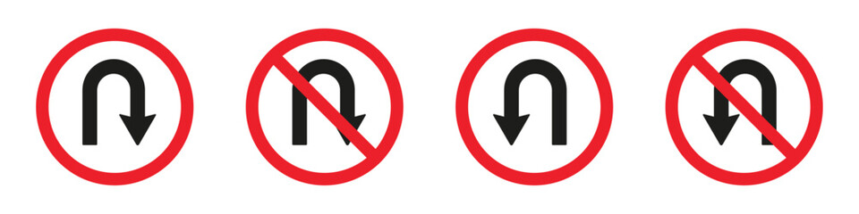 u-turn right and left traffic road sign icon vector design