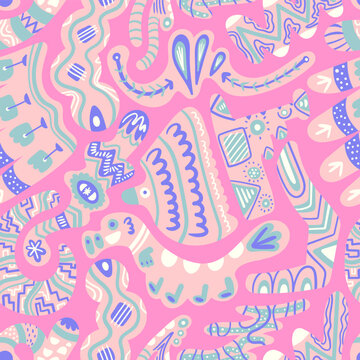 vector colorful natural freeform seamless pattern on pink © haloviss