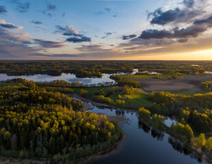 Spring sunset Siver and Ārdava lakes Nature of Latvia, Latgale.