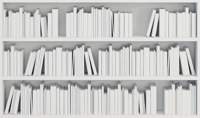 bookcase with white books, 3d render