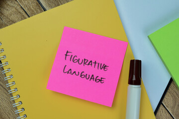 Concept of Figurative Language write on sticky notes isolated on Wooden Table.