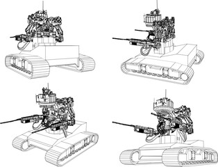 Cartoon vector sketch of a missile carrier combat vehicle robot