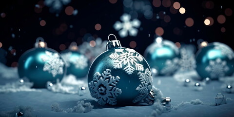 Fototapeta na wymiar Christmas-themed background with snowflakes and ornaments Generative AI