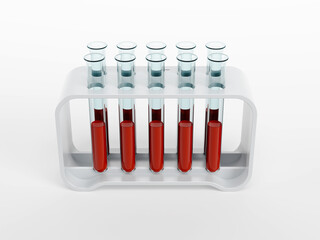 test tubes with blood samples, 3d isolated render