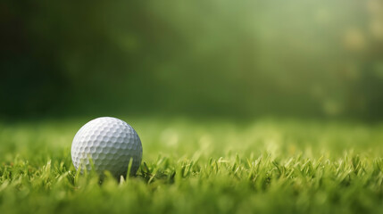 Obraz premium Close-up golf ball on tee with blur green bokeh background. Generative Ai