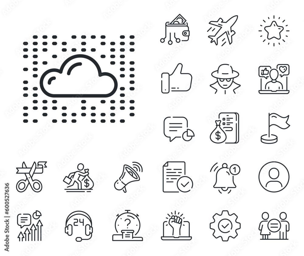 Poster internet data storage sign. salaryman, gender equality and alert bell outline icons. cloud computing