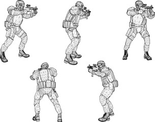 Green armed combat special forces cartoon illustration vector sketch