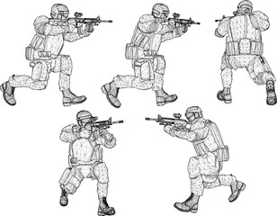 Green armed combat special forces cartoon illustration vector sketch