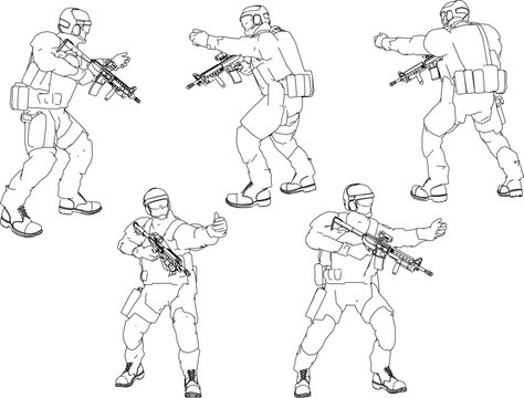 Green armed combat special forces cartoon illustration vector sketch