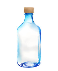 Naklejka premium Empty glass bottle with cork illustration. Watercolor illustration with glass bottle vector isolated on white for ship and decor