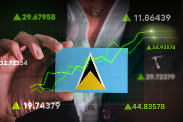 Graph growing up in Front Of Saint Lucia Flag. business state growing up concept. 